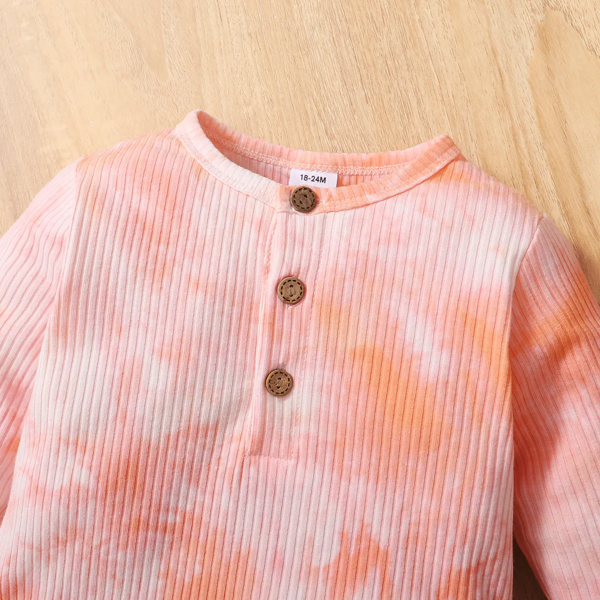 2-piece Toddler Girl/Boy Tie Dye Long-sleeve Ribbed Henley Shirt and Elasticized Pants Set
