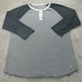 American Eagle Shirt Mens Large Gray Henley Tee Long Sleeve Casual Classic Fit