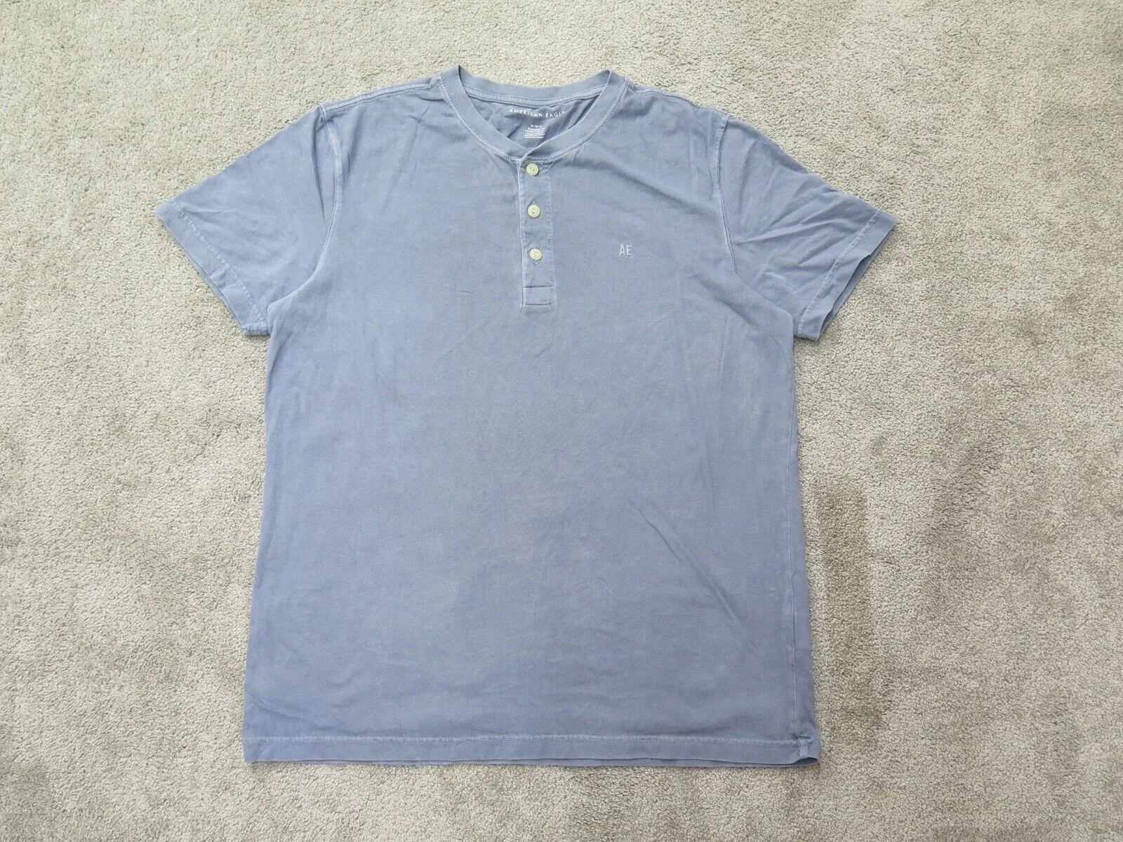 American Eagle Shirt Mens Medium Blue Standard Fit Swoosh Logo Casual Henley Tee