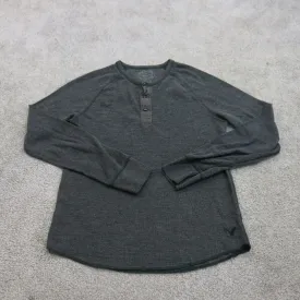 American Eagle Shirt Mens Small Gray Vintage Henley Neck Tee Lightweight Outdoor