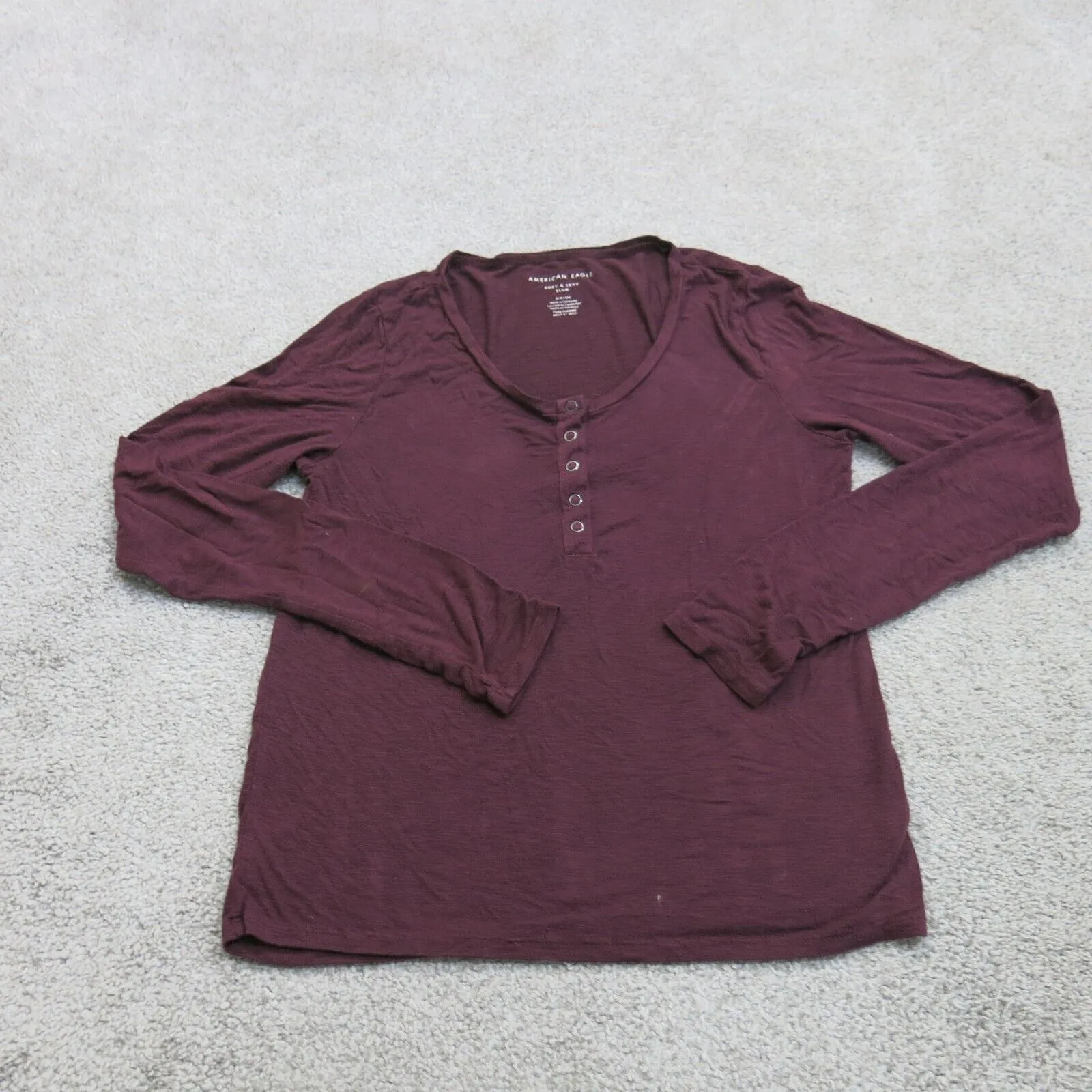 American Eagle Shirt Women Small Red Long Sleeve Pullover Henley Tee Soft & Sexy