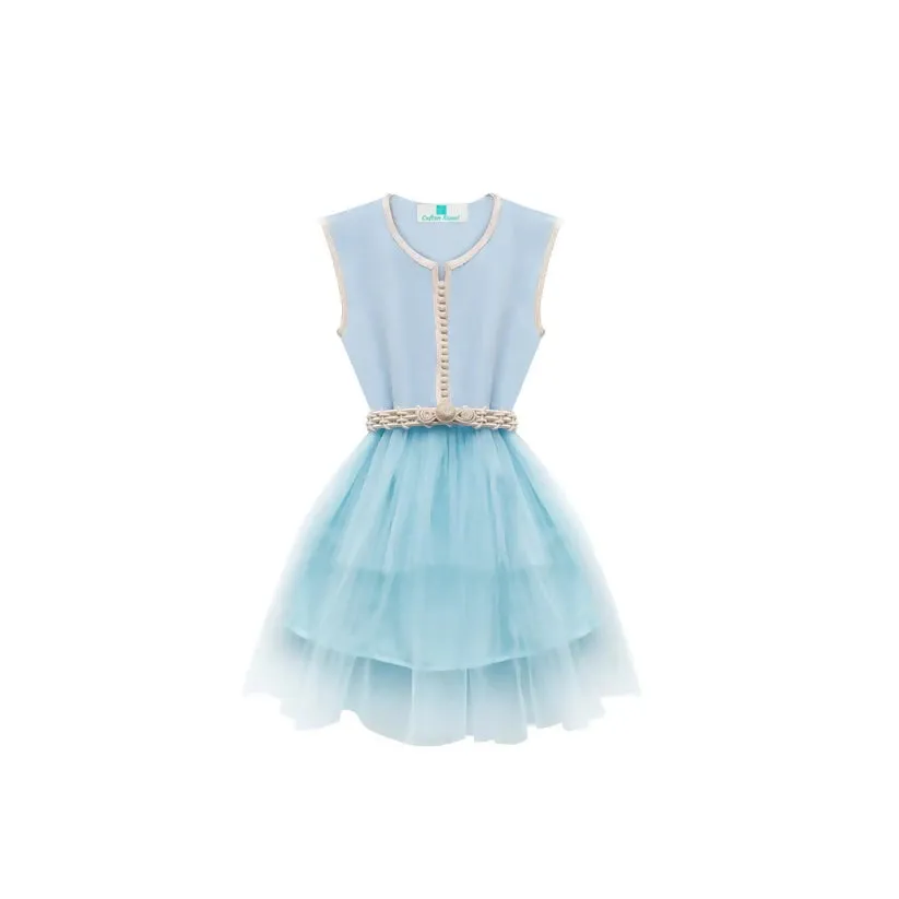 Aqua blue Moroccan kaftan for girls kids