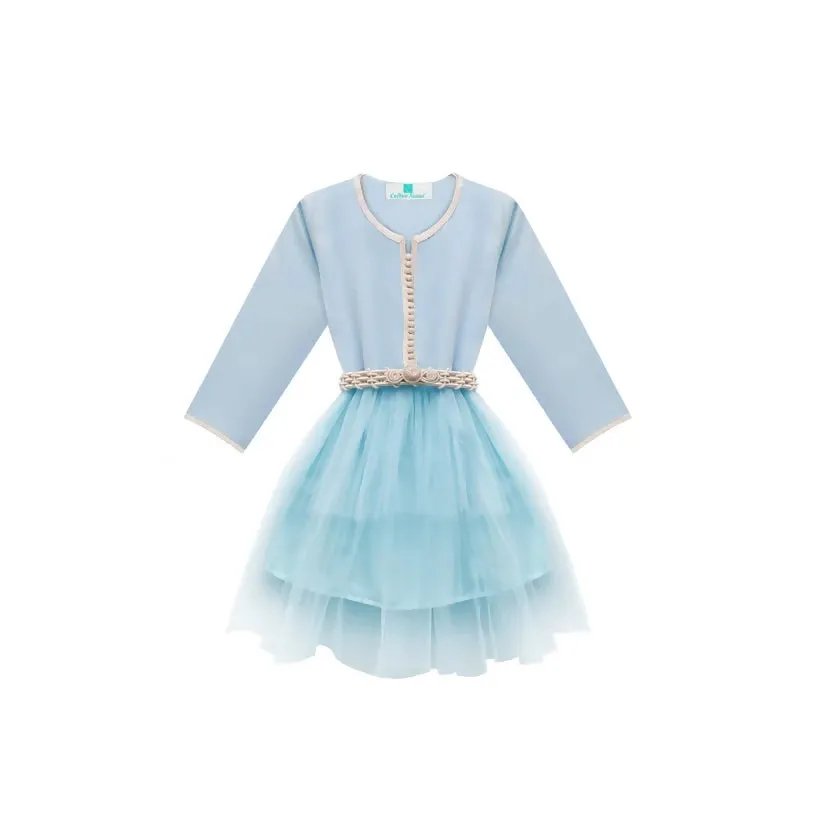 Aqua blue Moroccan kaftan for girls kids