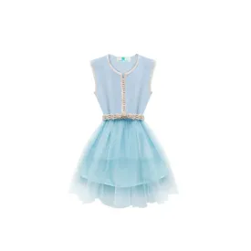 Aqua blue Moroccan kaftan for girls kids