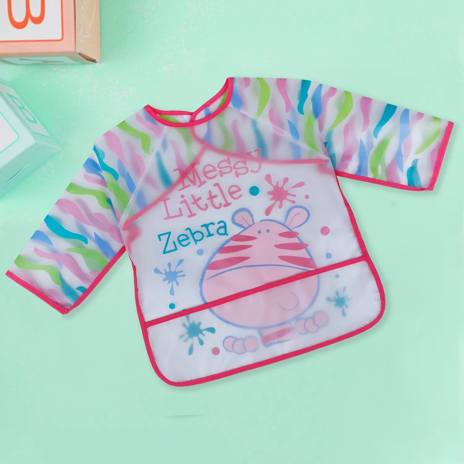 Baby Moo Messy Lil Zebra Long Sleeves Waterproof Wear Me Bib - Pink