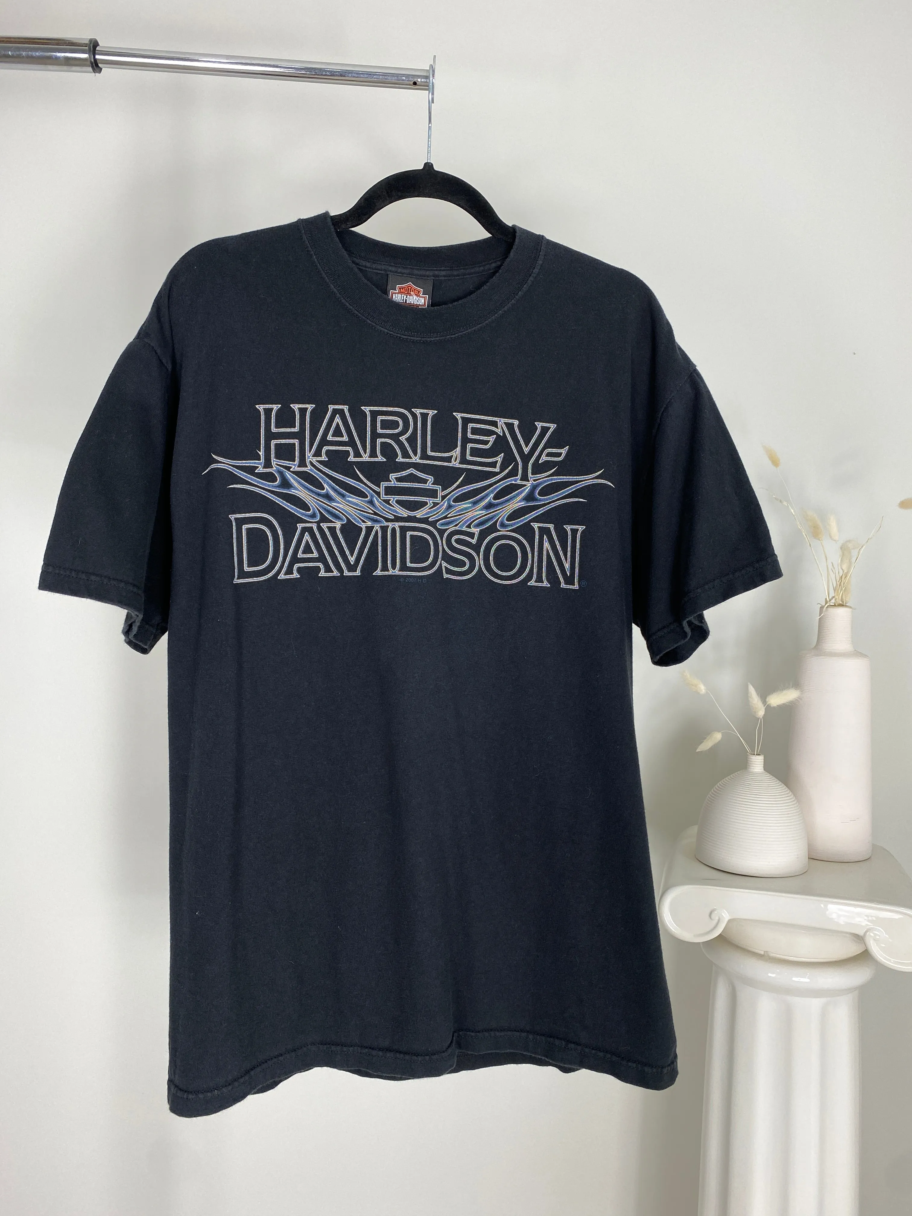 BLACK HARLEY DAVIDSON BLUE FLAME NORTH CAROLINA T-SHIRT