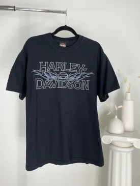 BLACK HARLEY DAVIDSON BLUE FLAME NORTH CAROLINA T-SHIRT