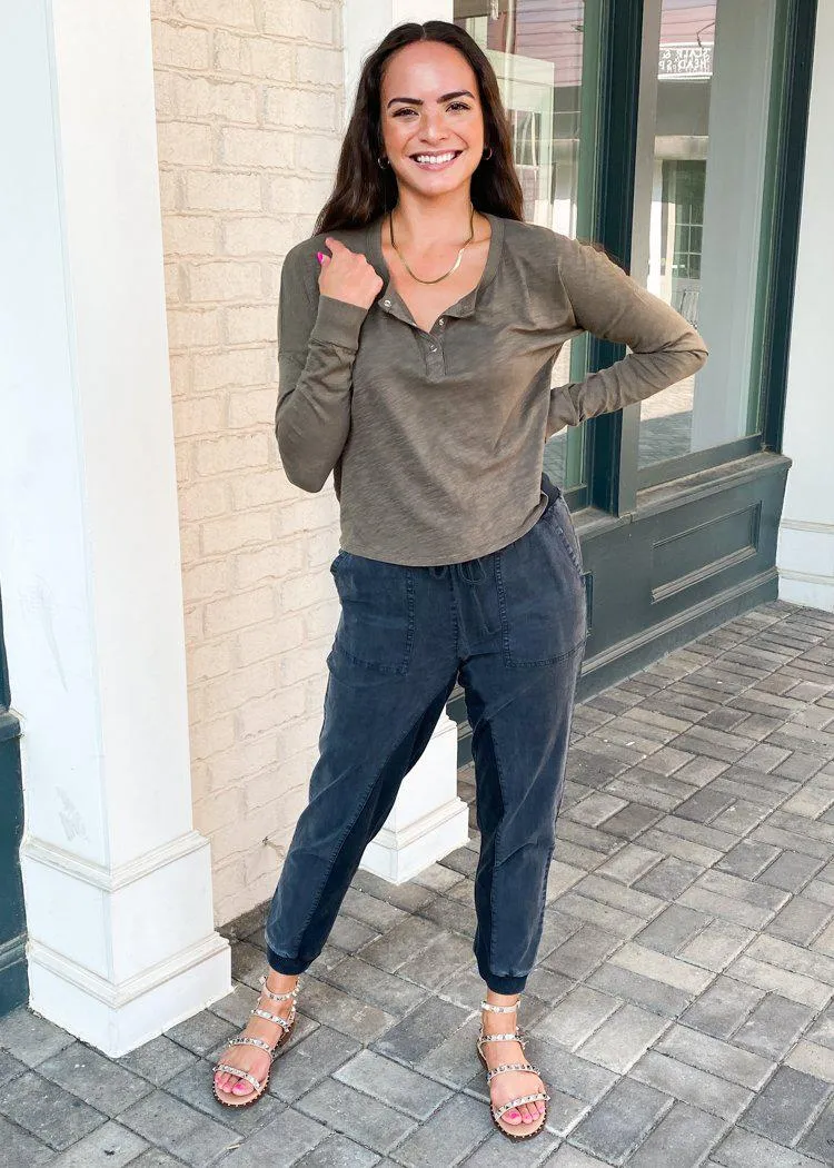 Bobi Cropped Henley Tee-***FINAL SALE*** ***EXTRA 25% OFF**