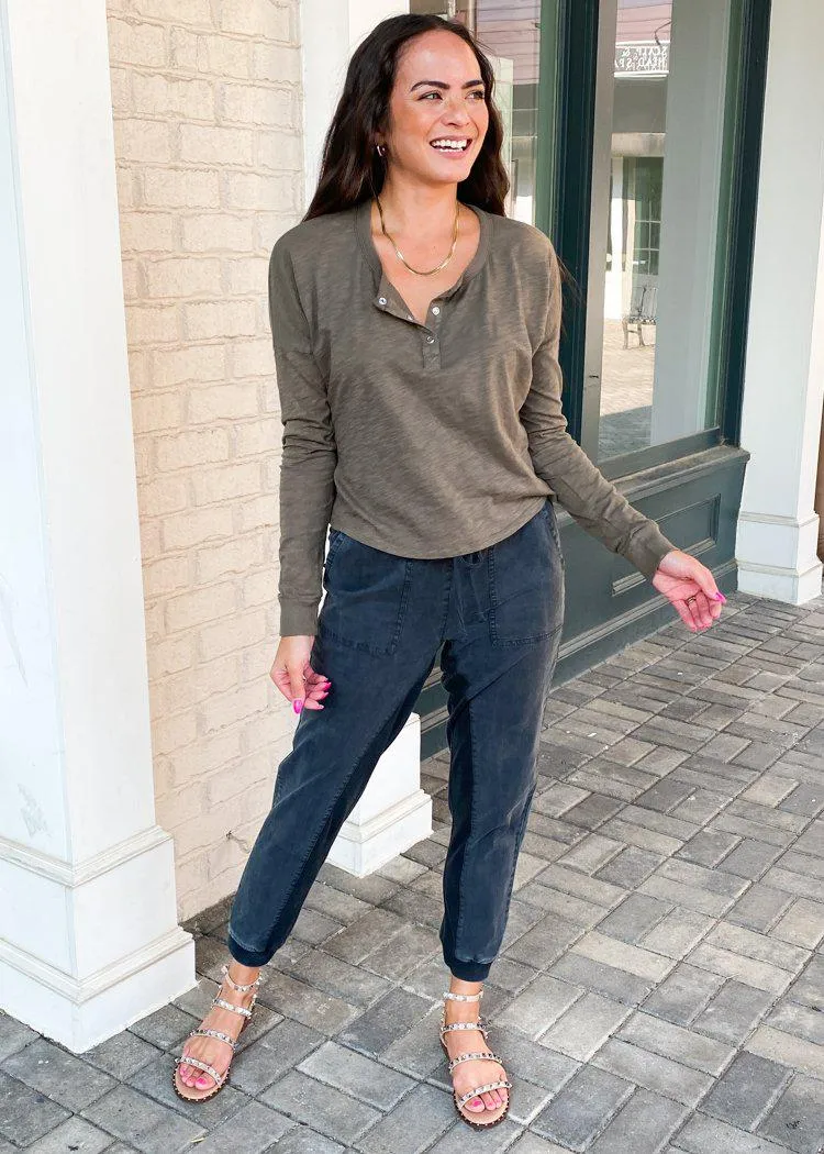 Bobi Cropped Henley Tee-***FINAL SALE*** ***EXTRA 25% OFF**