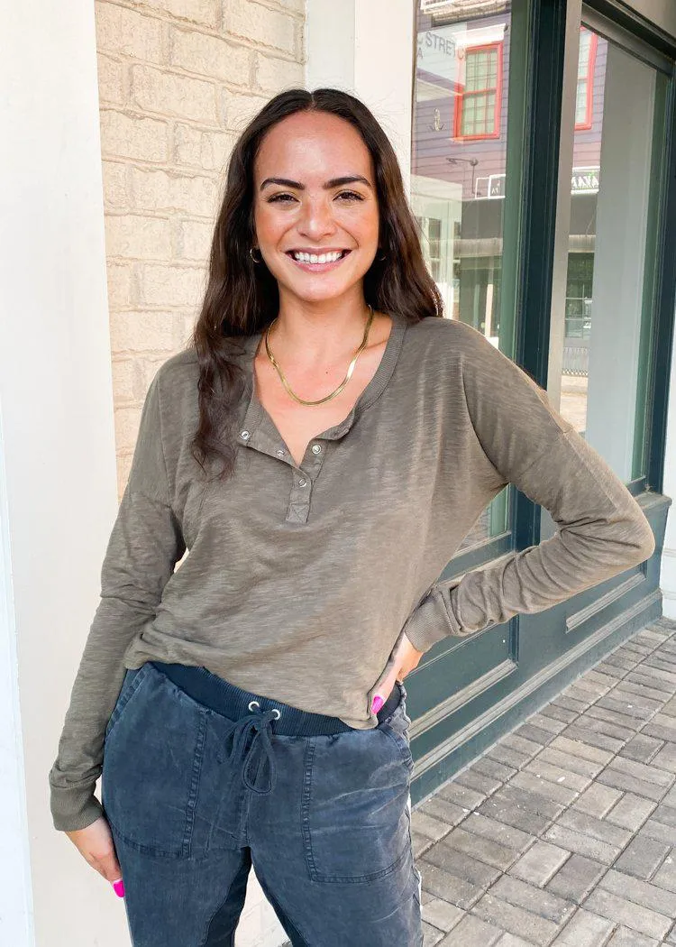 Bobi Cropped Henley Tee-***FINAL SALE*** ***EXTRA 25% OFF**