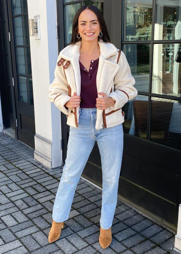 Bobi Cropped Ribbed Long Sleeve Henley Tee - Brandy***FINAL SALE***