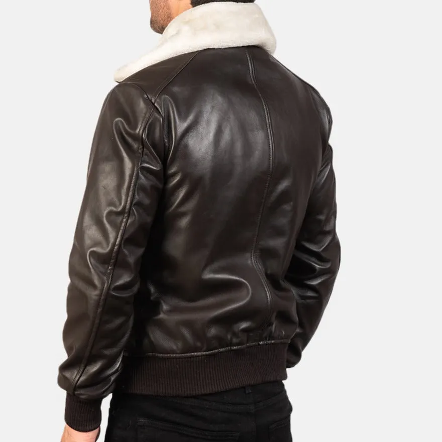 BOMBER-2407 MUSH G-1 Brown Leather Bomber Jacket