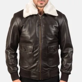 BOMBER-2407 MUSH G-1 Brown Leather Bomber Jacket