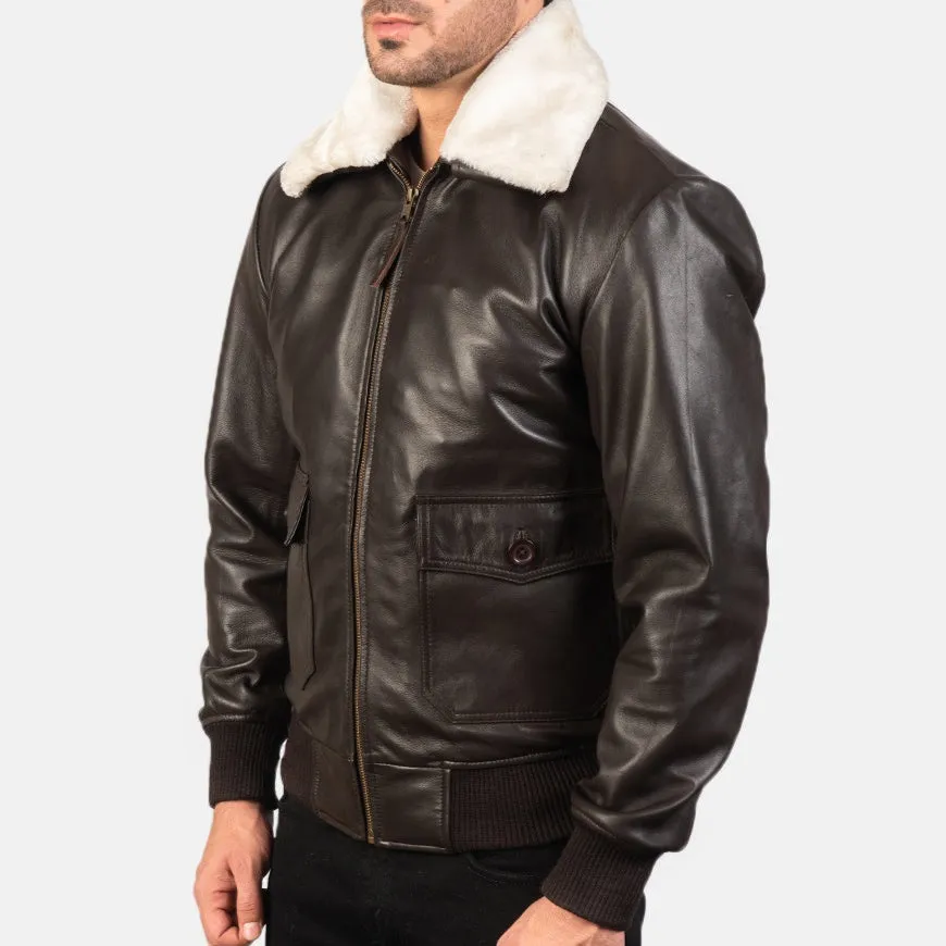 BOMBER-2407 MUSH G-1 Brown Leather Bomber Jacket