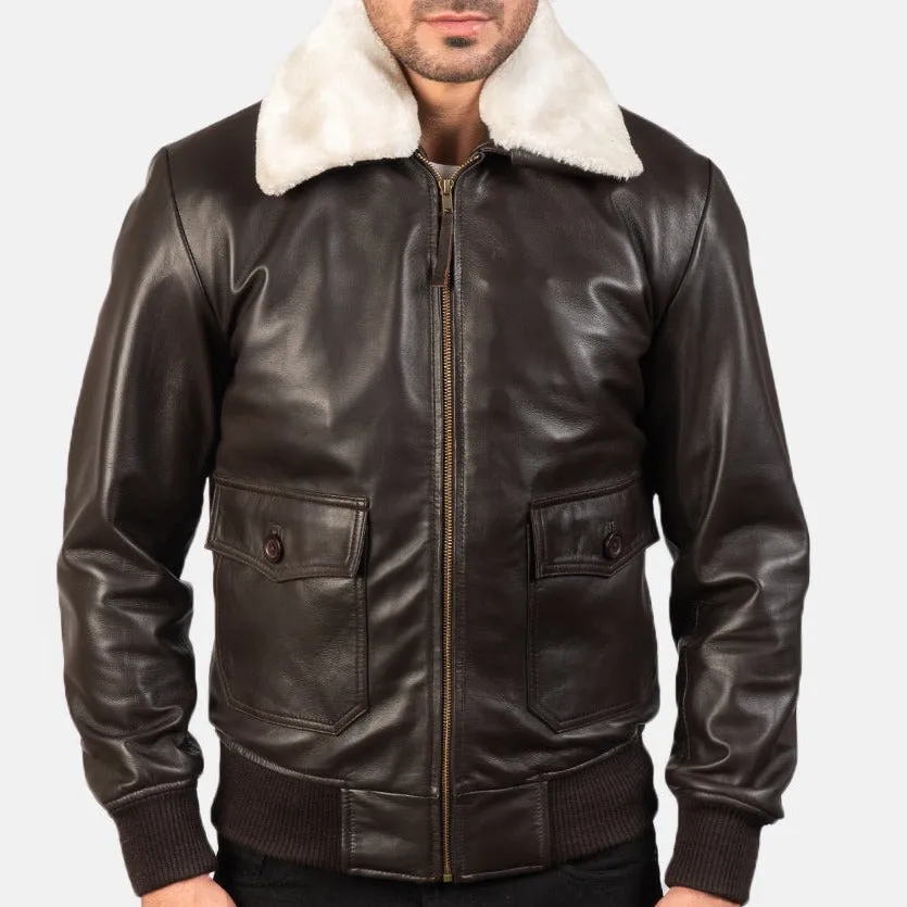BOMBER-2407 MUSH G-1 Brown Leather Bomber Jacket
