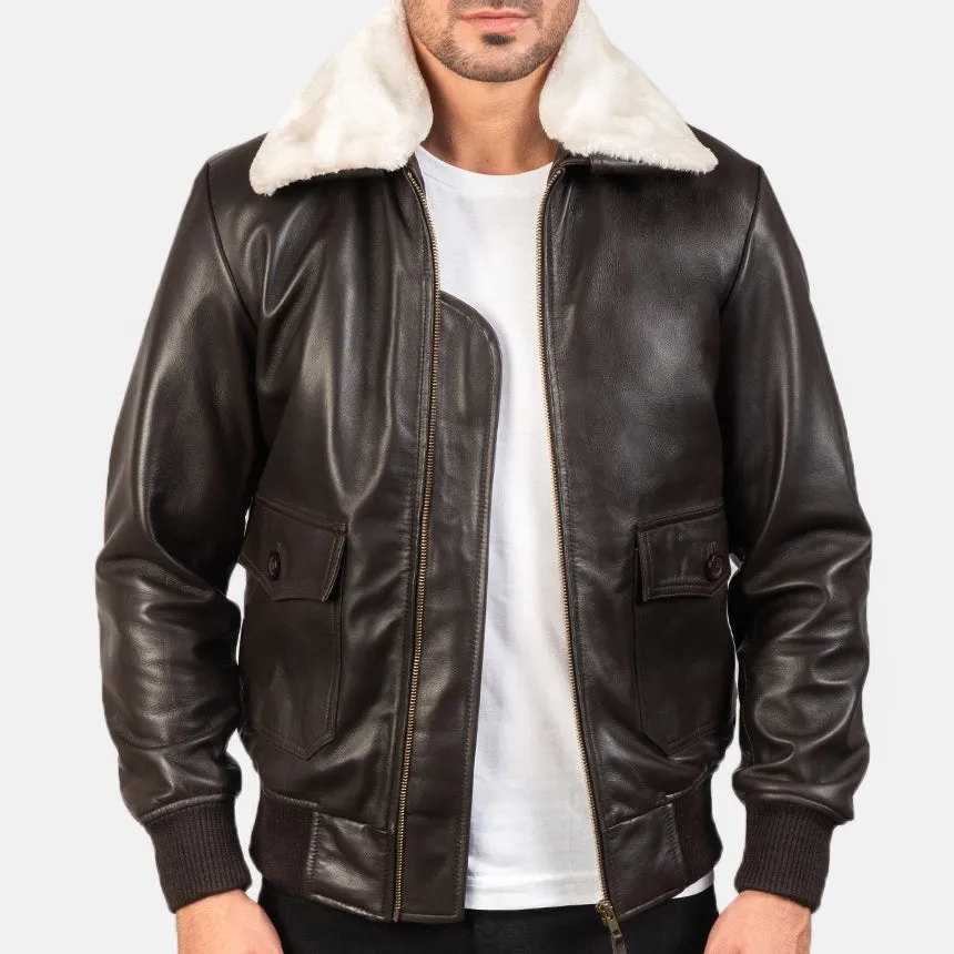 BOMBER-2407 MUSH G-1 Brown Leather Bomber Jacket