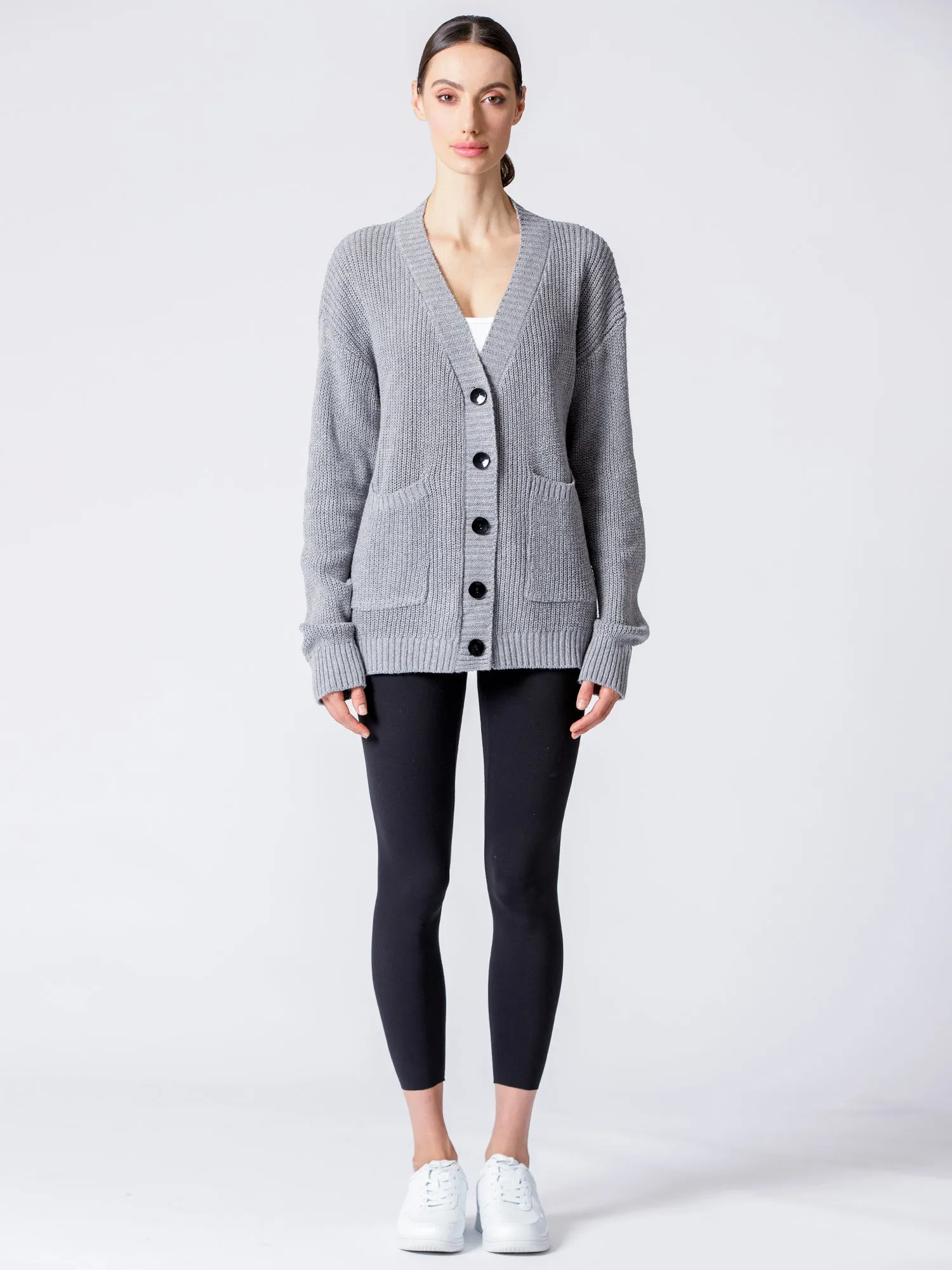 BOYFRIEND FIT KNIT CARDIGAN, LIGHT GREY