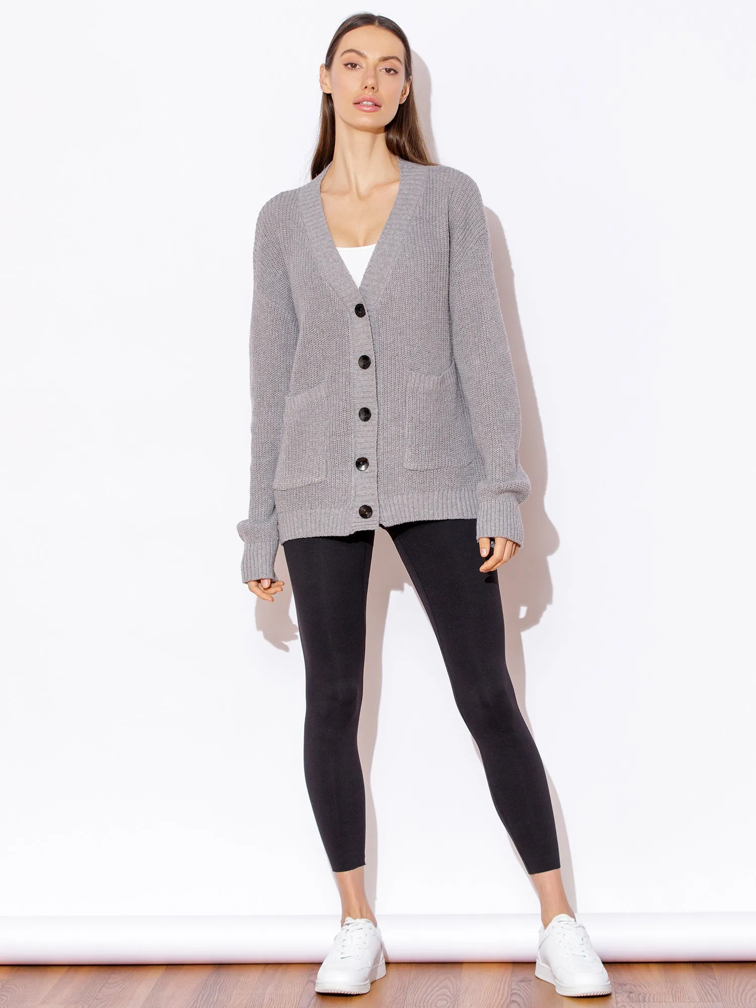 BOYFRIEND FIT KNIT CARDIGAN, LIGHT GREY