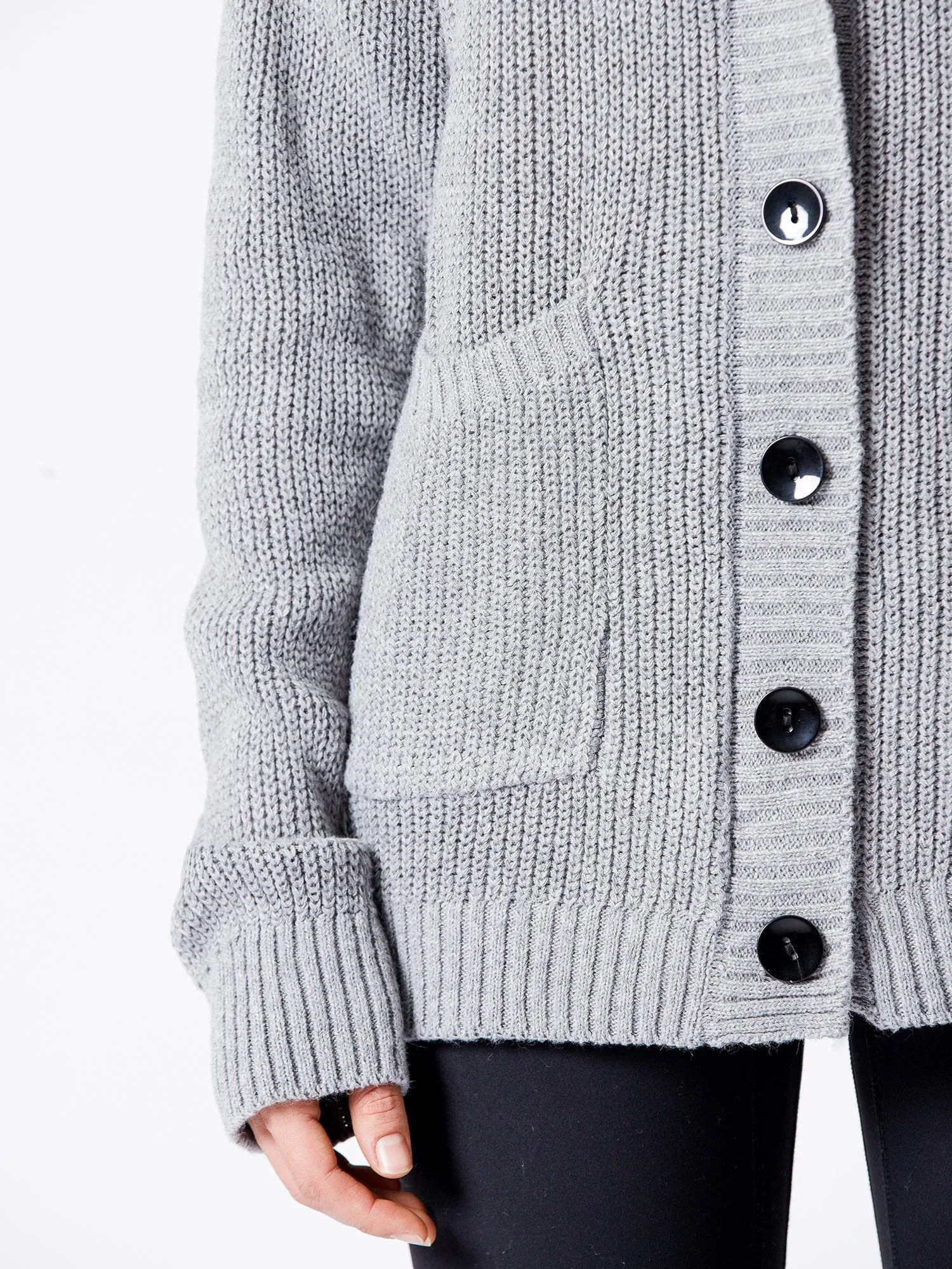 BOYFRIEND FIT KNIT CARDIGAN, LIGHT GREY