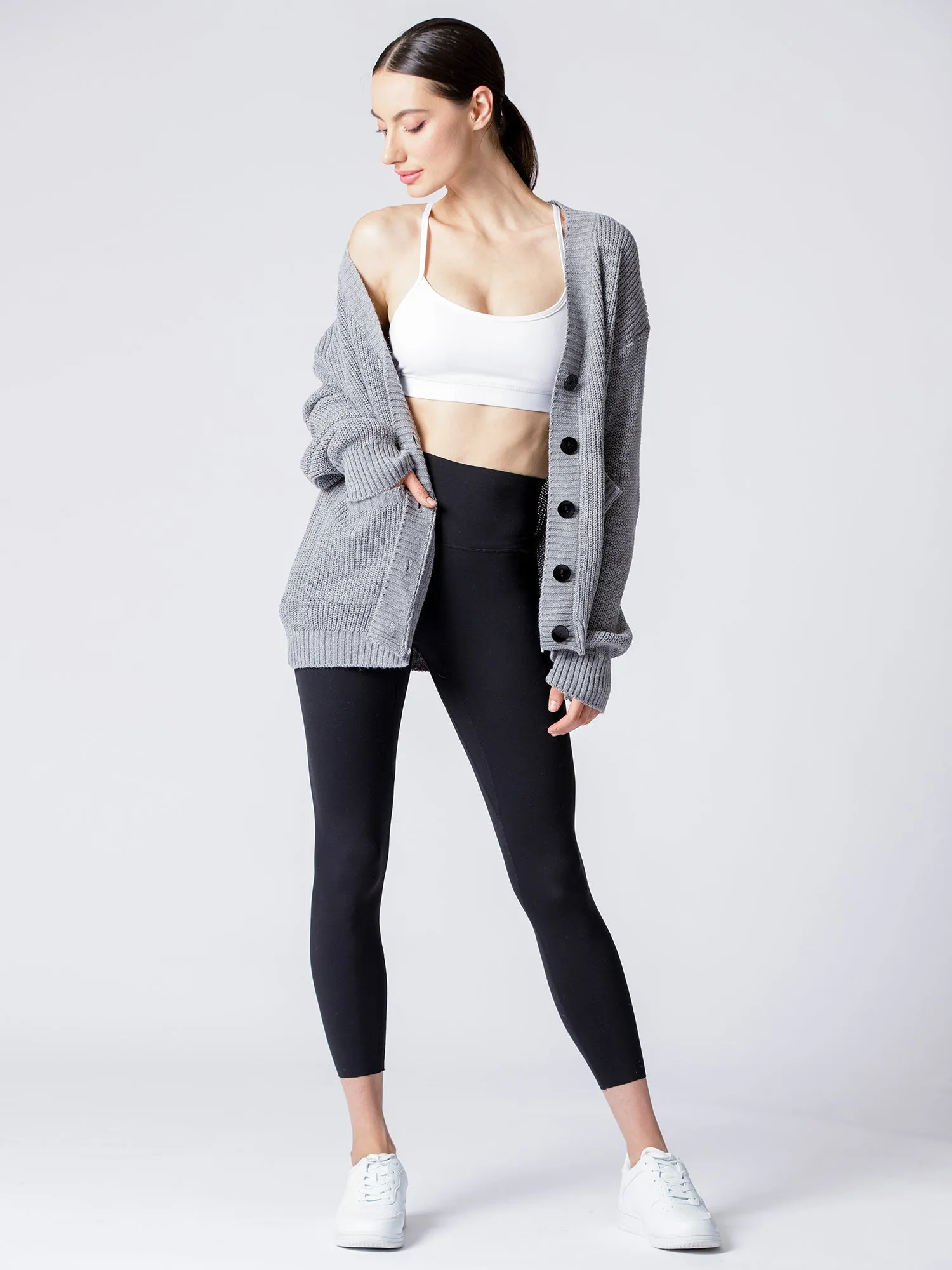 BOYFRIEND FIT KNIT CARDIGAN, LIGHT GREY