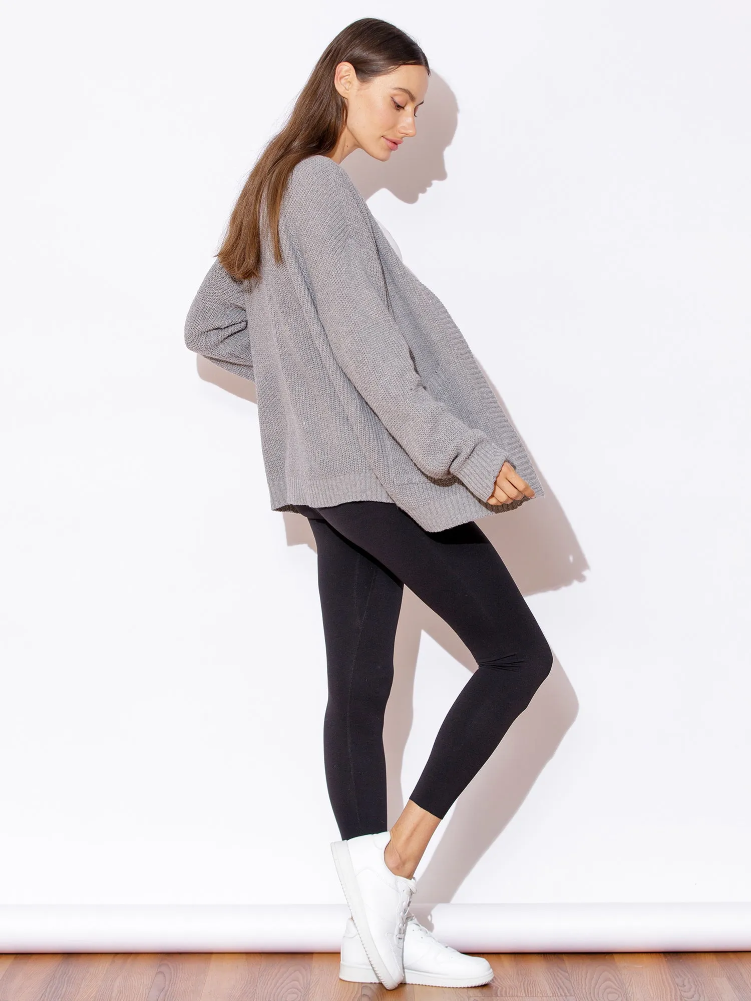 BOYFRIEND FIT KNIT CARDIGAN, LIGHT GREY