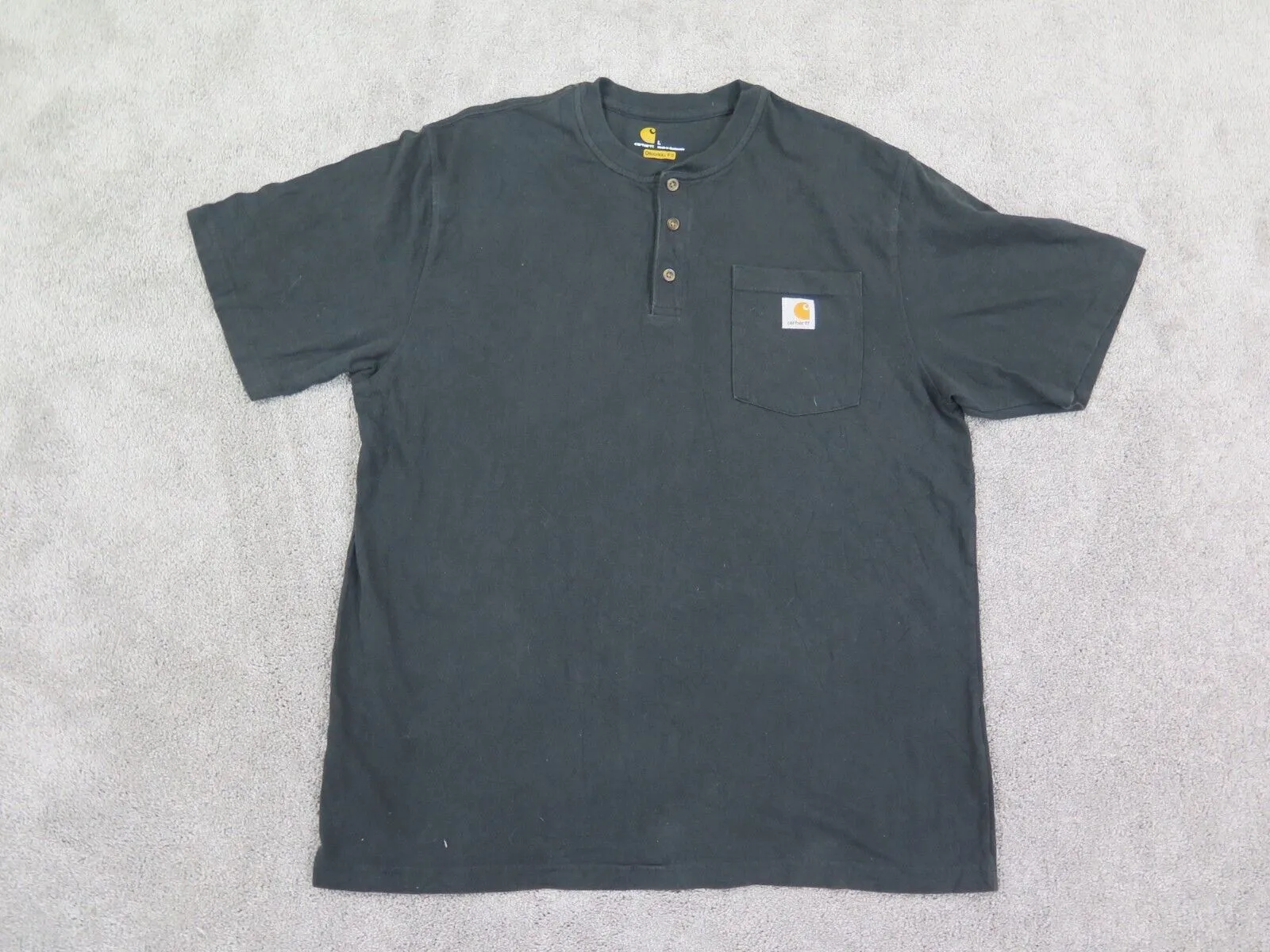 Carhartt Shirt Mens Large Black Henley Original Fit Short Sleeve Pocket Outdoors