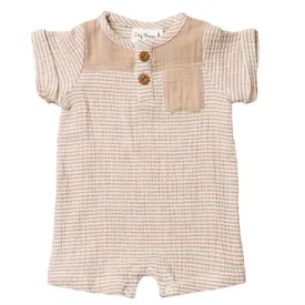 City Mouse - Crinkle Cotton Short Pocket Romper in Sesame Stripes