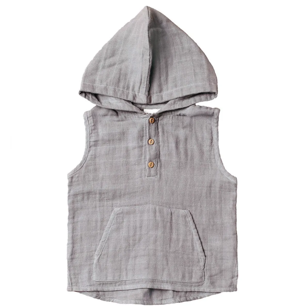 City Mouse - Sleeveless Muslin Hooded Henley in Silver