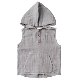 City Mouse - Sleeveless Muslin Hooded Henley in Silver