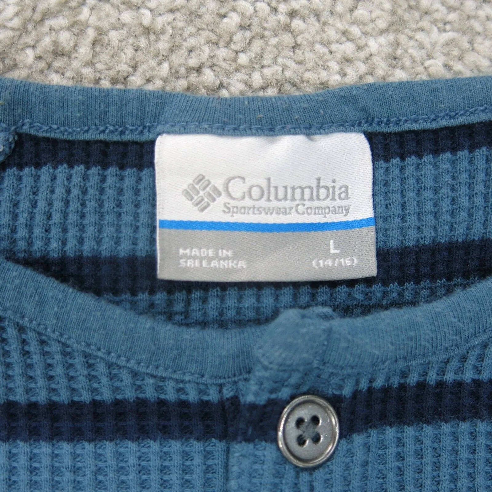 Columbia Shirt Womens Large Blue Black Long Sleeve Striped Knitted Henley Neck