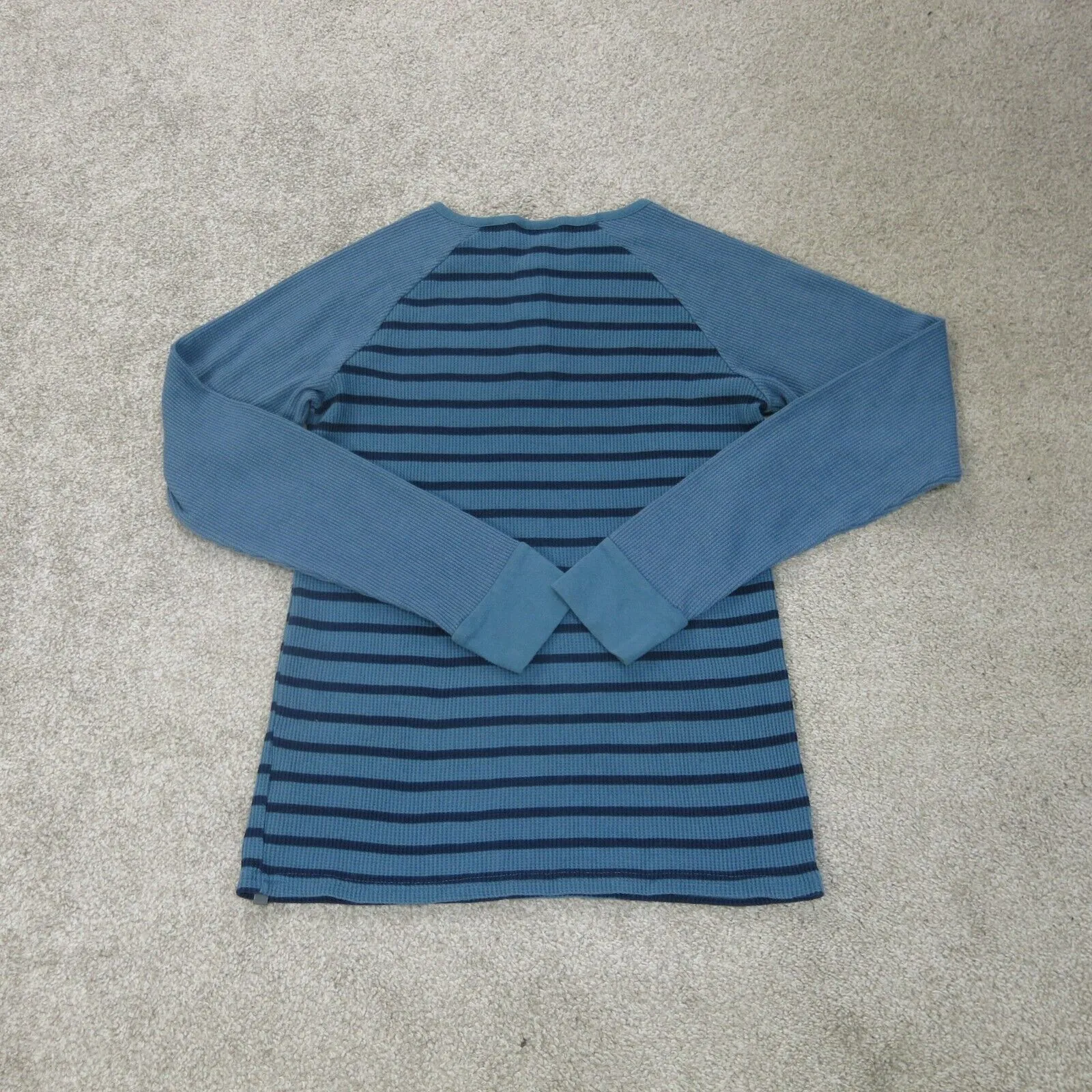 Columbia Shirt Womens Large Blue Black Long Sleeve Striped Knitted Henley Neck