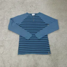 Columbia Shirt Womens Large Blue Black Long Sleeve Striped Knitted Henley Neck