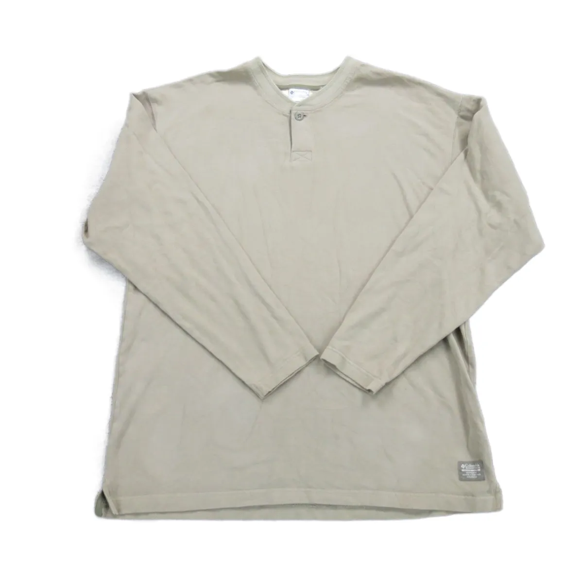 Columbia Sportswear Mens Henley Shirt Long Sleeve 100% Cotton Beige Sizer Large
