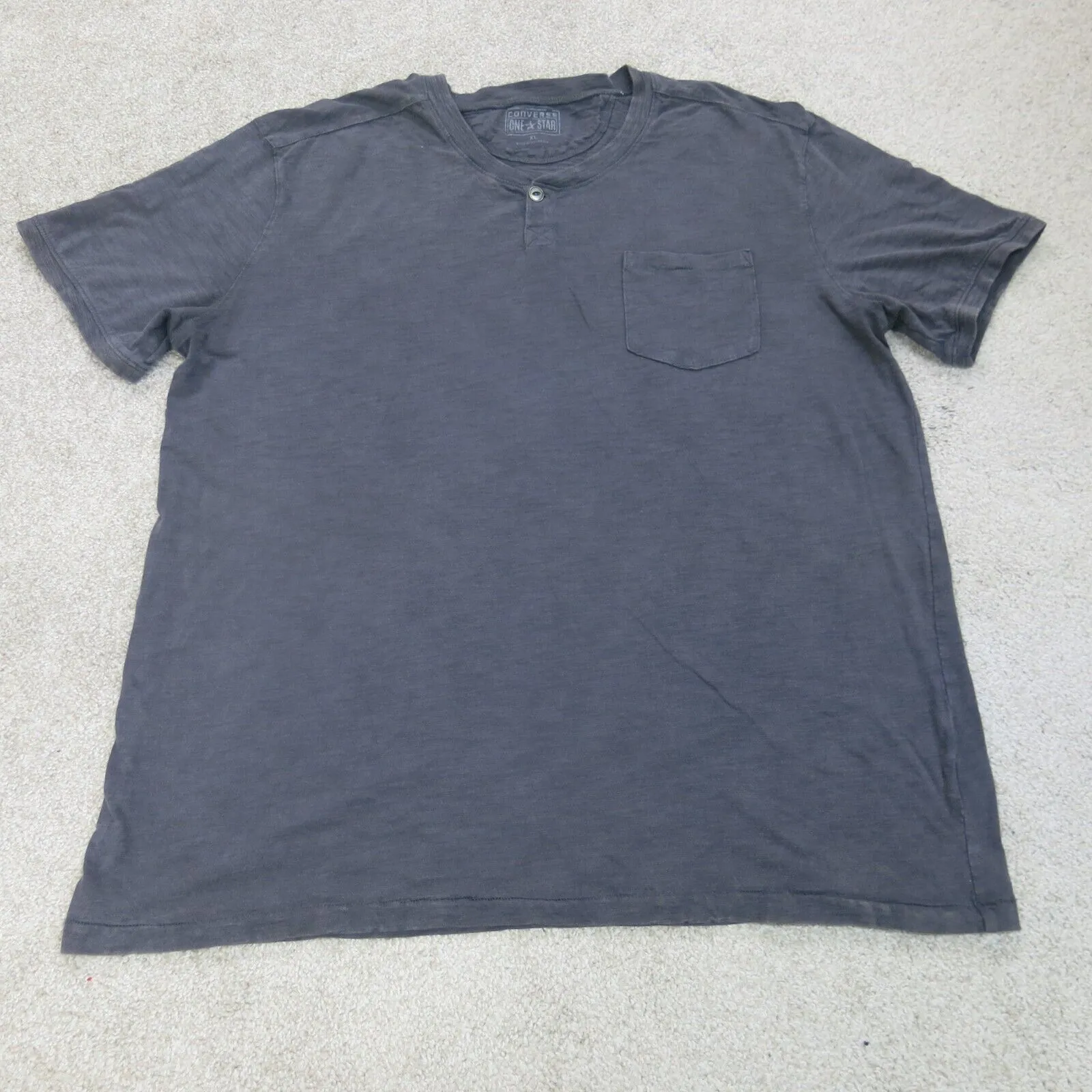 Converse All Star Shirt Mens Gray XL Henley Neck Tee Short Sleeve Pocket Outdoor