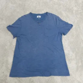 Converse One Star Shirt Mens Large Blue Cap Sleeve Henley Neck Tee Casual Pocket