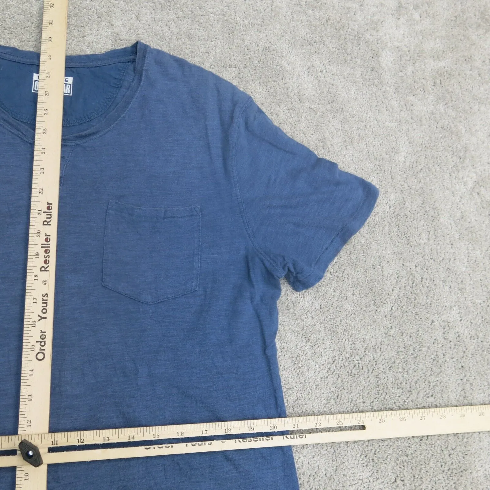 Converse One Star Shirt Mens Large Blue Cap Sleeve Henley Neck Tee Casual Pocket