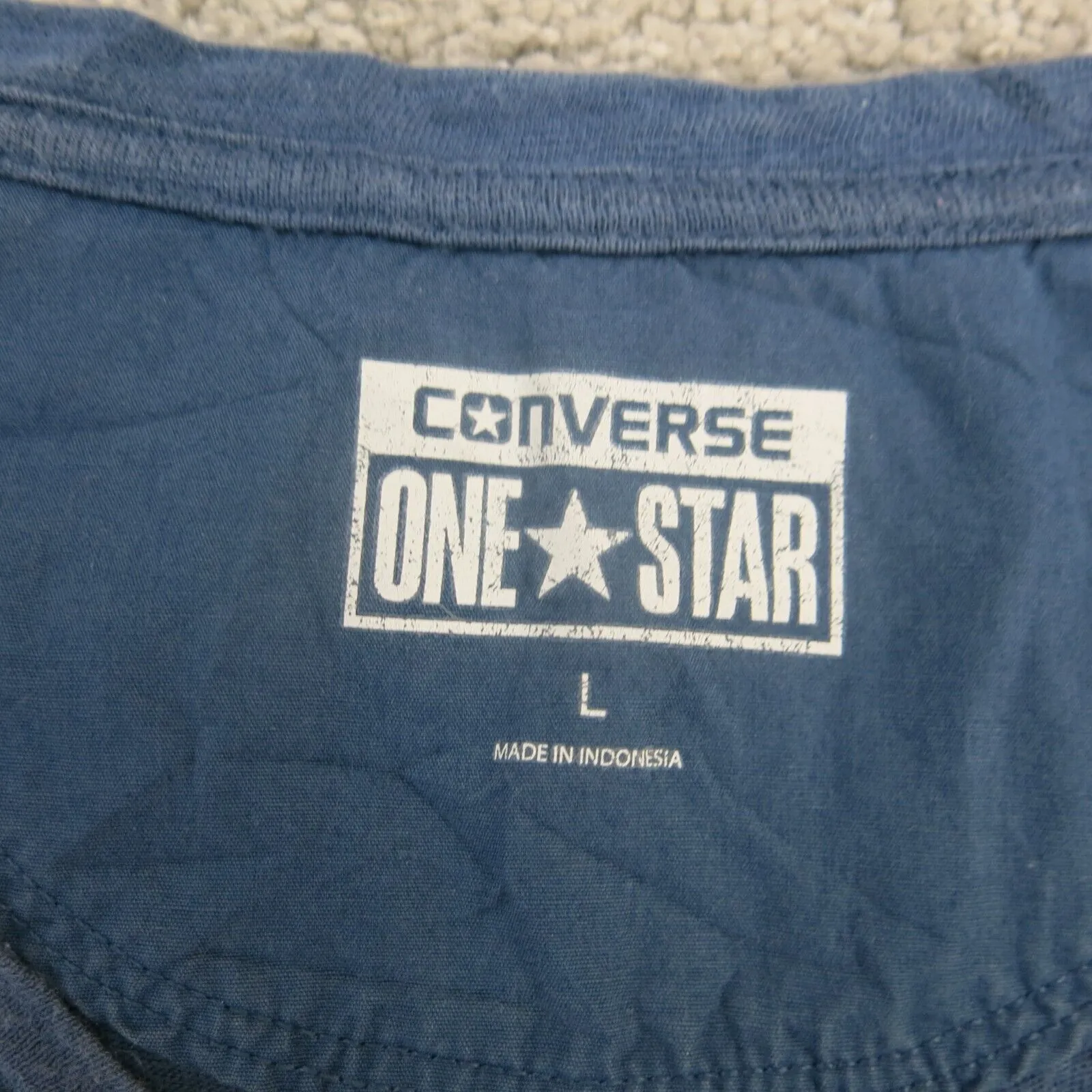 Converse One Star Shirt Mens Large Blue Cap Sleeve Henley Neck Tee Casual Pocket