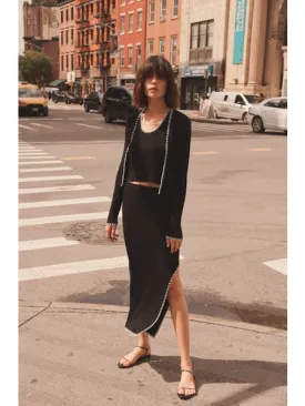 Cotton Cashmere Embroidered Rib Tank Black