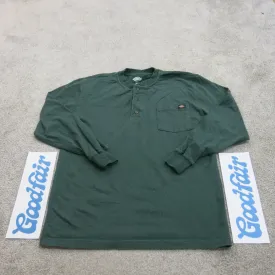 Dickies Shirt Mens Medium Green 100% Cotton Henley Neck Tee Workwear Long Sleeve