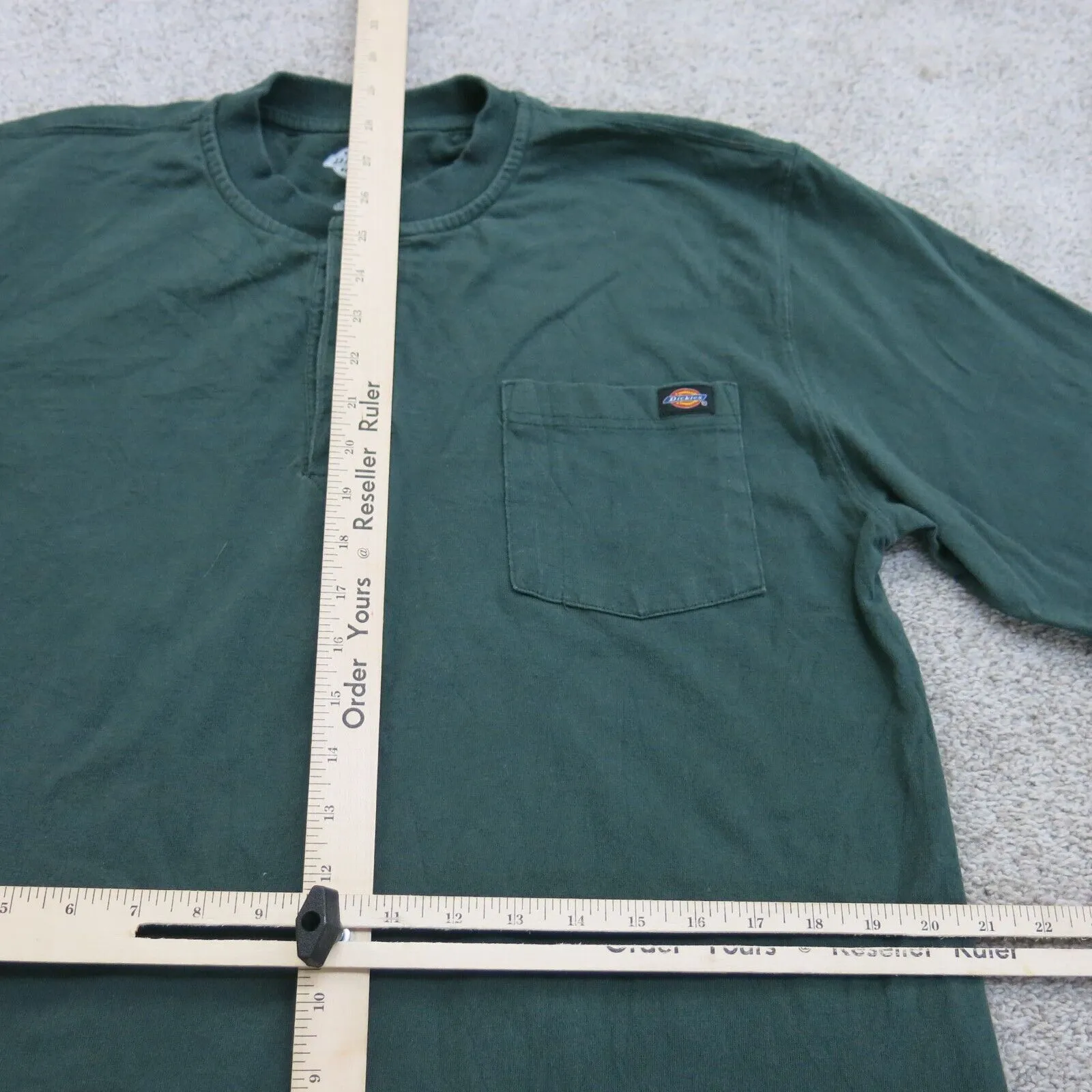 Dickies Shirt Mens Medium Green 100% Cotton Henley Neck Tee Workwear Long Sleeve