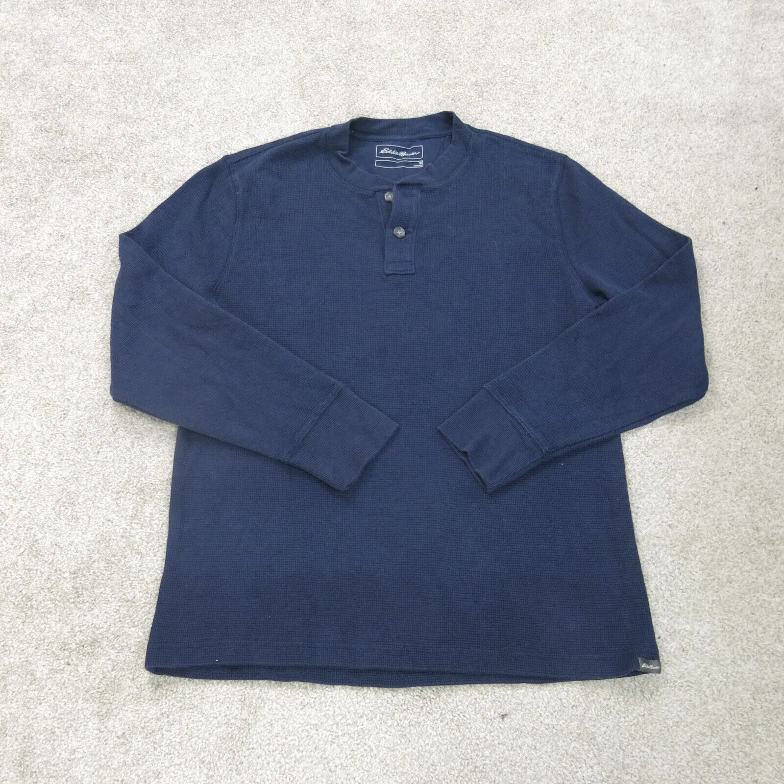 Eddie Bauer Shirt Men Medium Blue Long Sleeve Casual Henley Neck Tee Lightweight