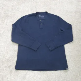 Eddie Bauer Shirt Men Medium Blue Long Sleeve Casual Henley Neck Tee Lightweight