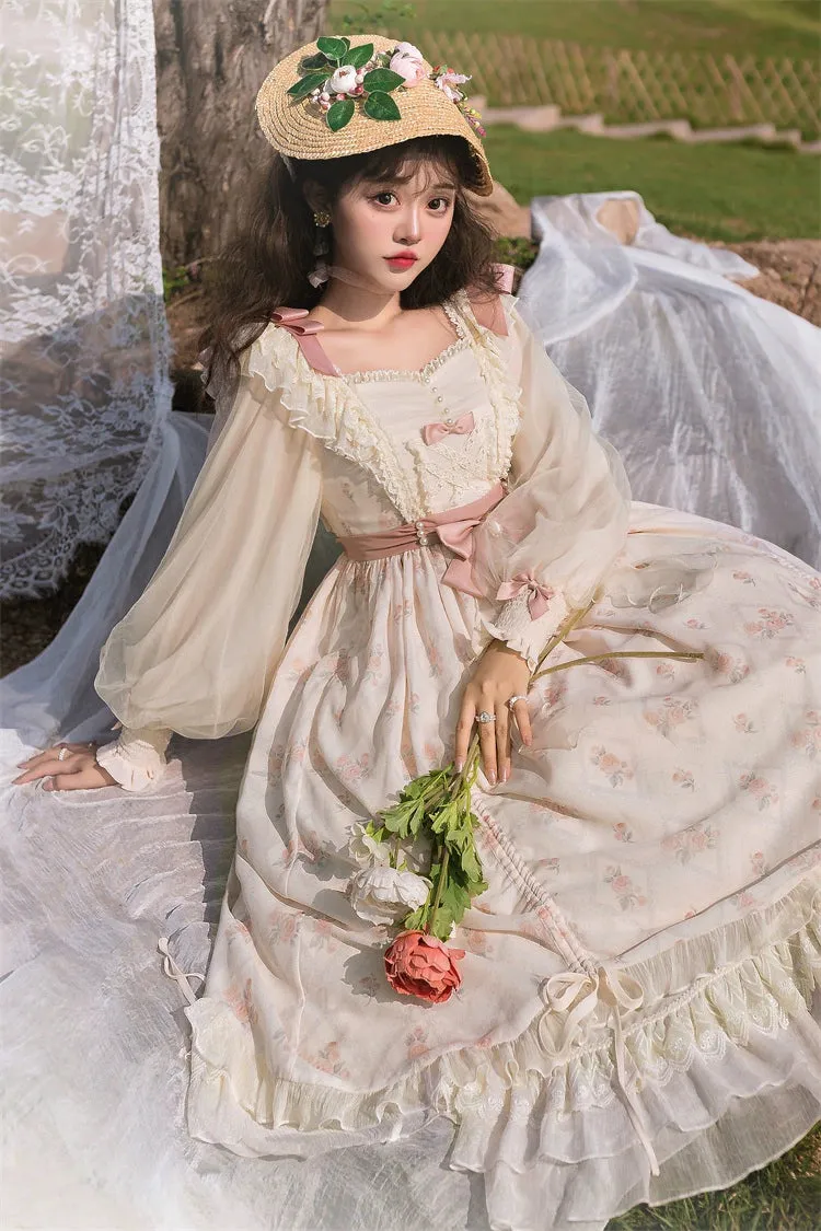 Elegant Lolita Dress Long-Sleeved Beige Dress