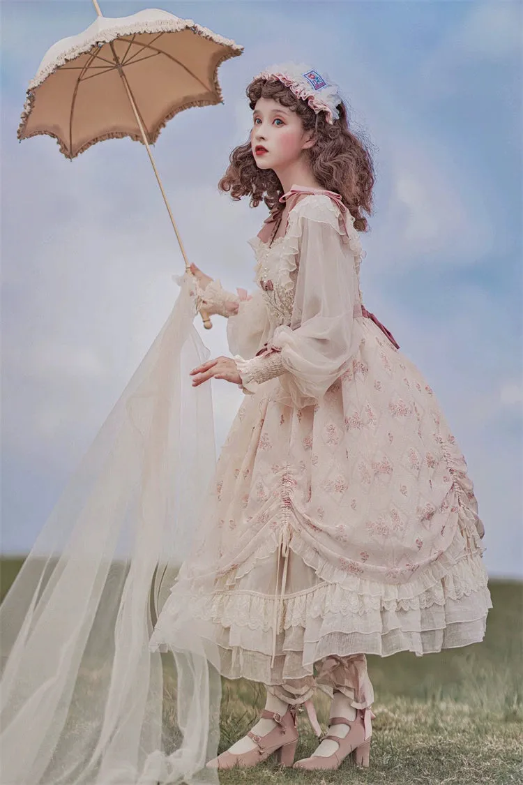 Elegant Lolita Dress Long-Sleeved Beige Dress