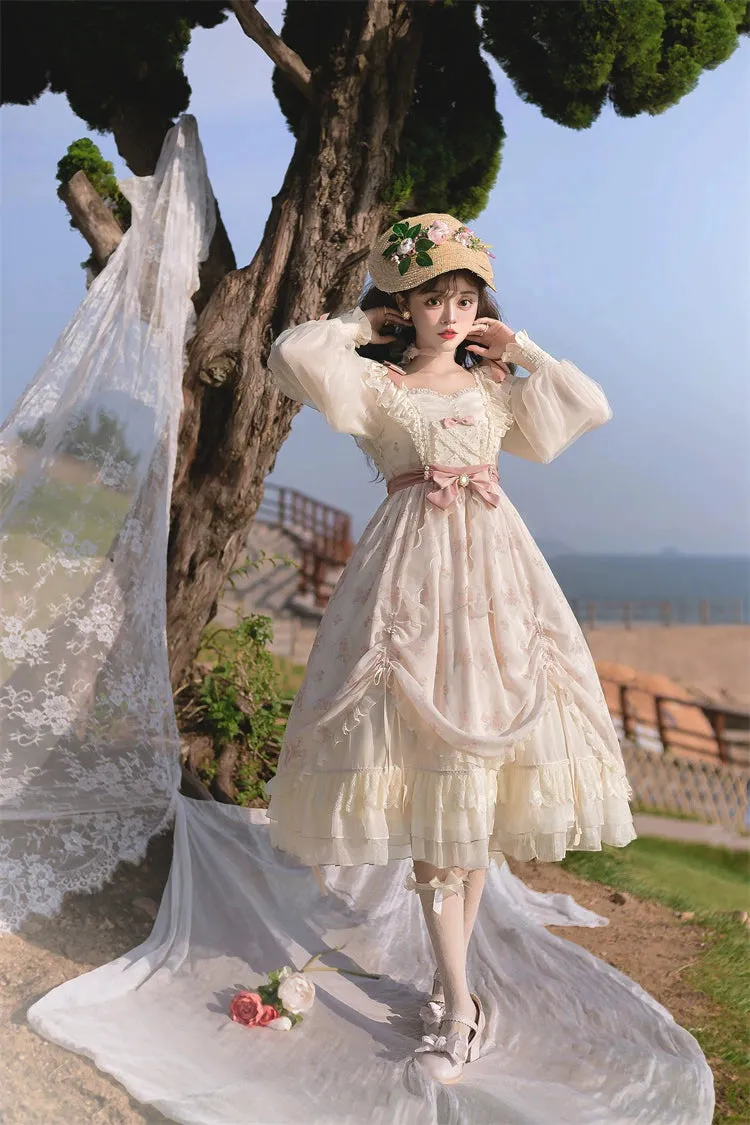 Elegant Lolita Dress Long-Sleeved Beige Dress