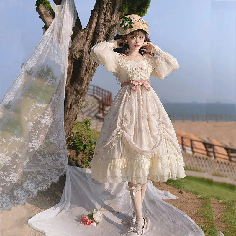 Elegant Lolita Dress Long-Sleeved Beige Dress