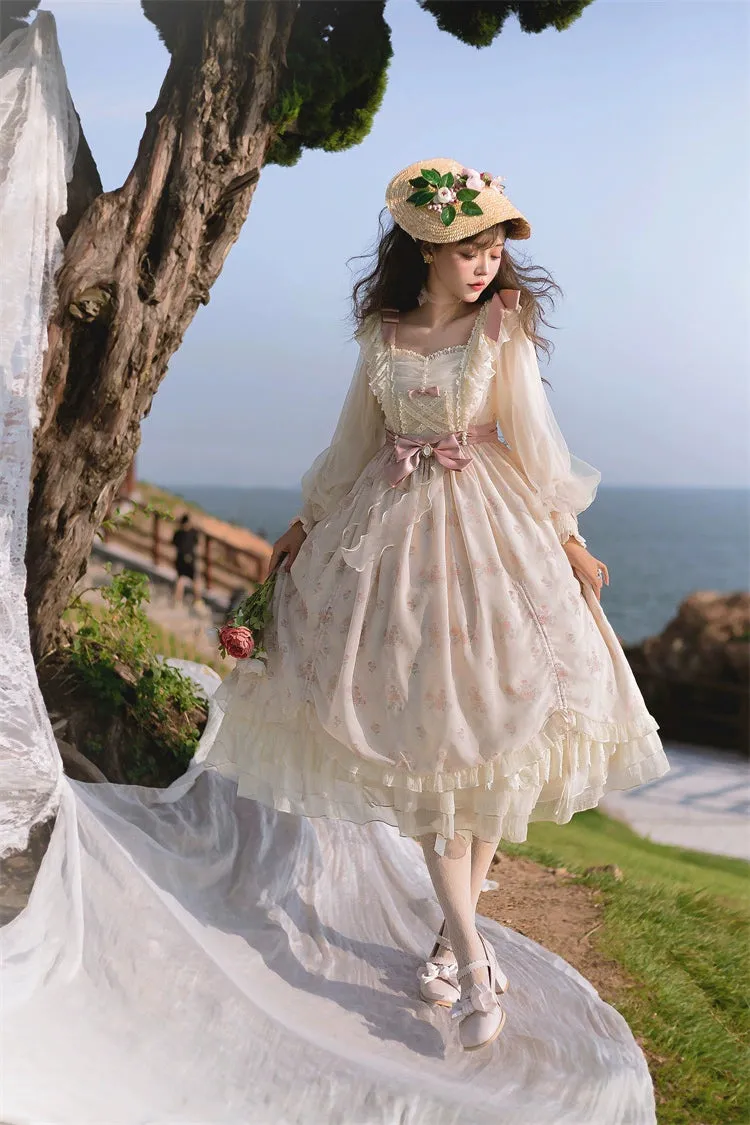 Elegant Lolita Dress Long-Sleeved Beige Dress