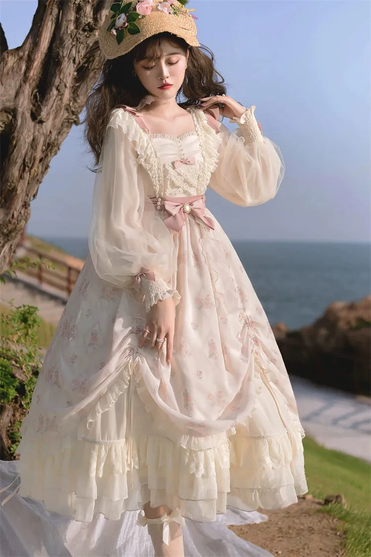 Elegant Lolita Dress Long-Sleeved Beige Dress