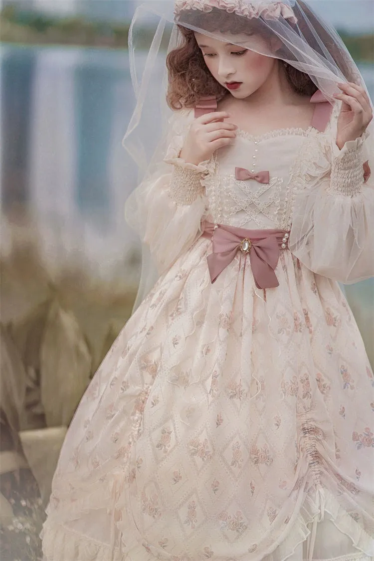 Elegant Lolita Dress Long-Sleeved Beige Dress