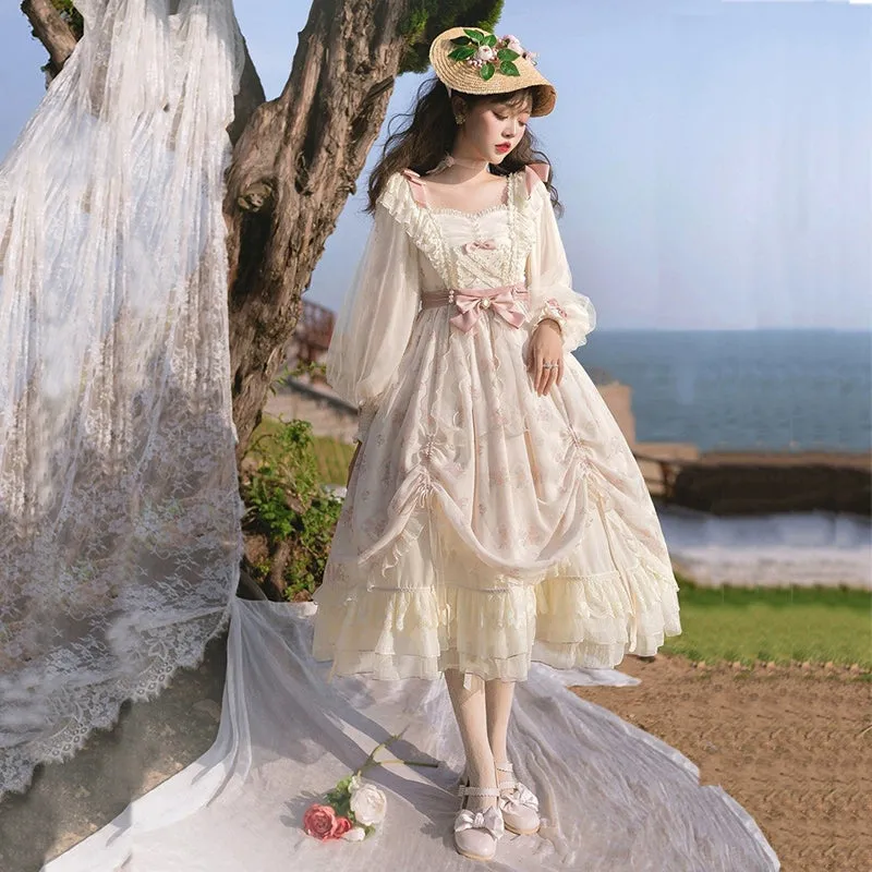 Elegant Lolita Dress Long-Sleeved Beige Dress